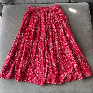 Vintage Bandana Print Midi Skirt Elastic Waist Red 100% Cotton M